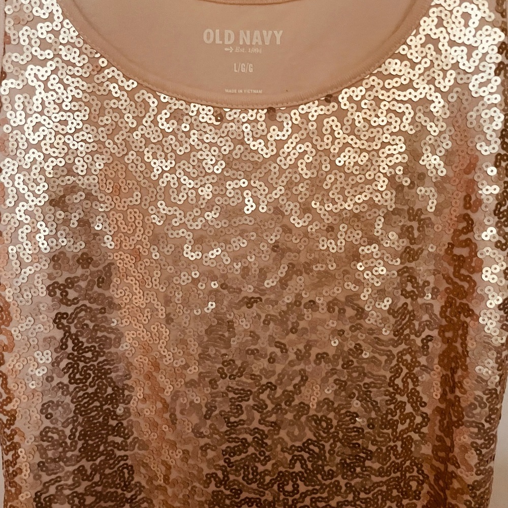 Tan/light pink sequined tank top. Sz S